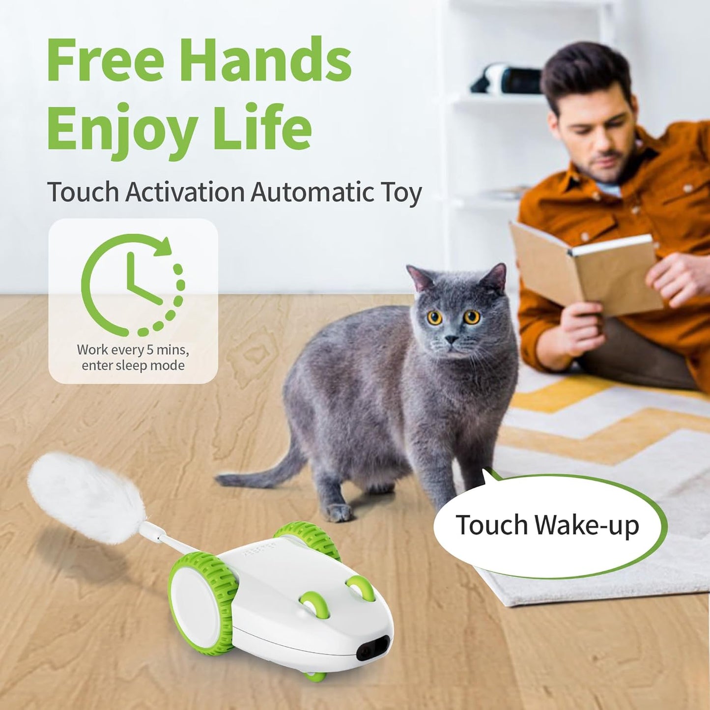 Automatic Cat Mouse Toys Interactive Cat Toys for Indoor Cats, Smart Sensing Moving Electric Cat Toys with Catnip Wand, USB Rechargeable Remote Control Squeaky Mouse Cat Toy, 3 Catnip Tails