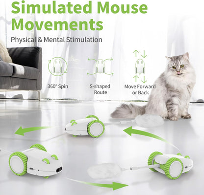 Automatic Cat Mouse Toys Interactive Cat Toys for Indoor Cats, Smart Sensing Moving Electric Cat Toys with Catnip Wand, USB Rechargeable Remote Control Squeaky Mouse Cat Toy, 3 Catnip Tails