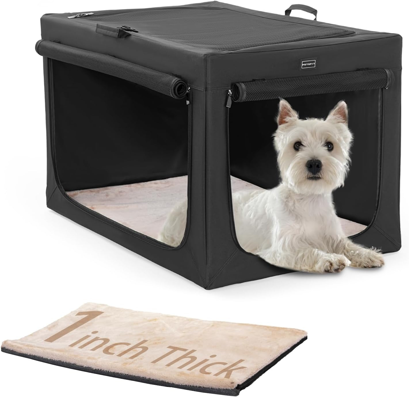 Portable Dog Crate for Small Dogs, – 24" Soft Dog Travel Crates with Lockable Zippers & Thicken Mat, Adjustable Patented Spiral Steel Frame, Collapsible Kennel for Indoor & Outdoor
